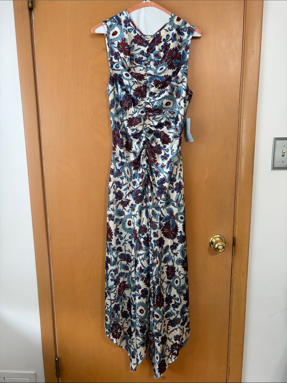MELLODAY Ivory Maxi Dress with Blue & Burgundy Floral Print
